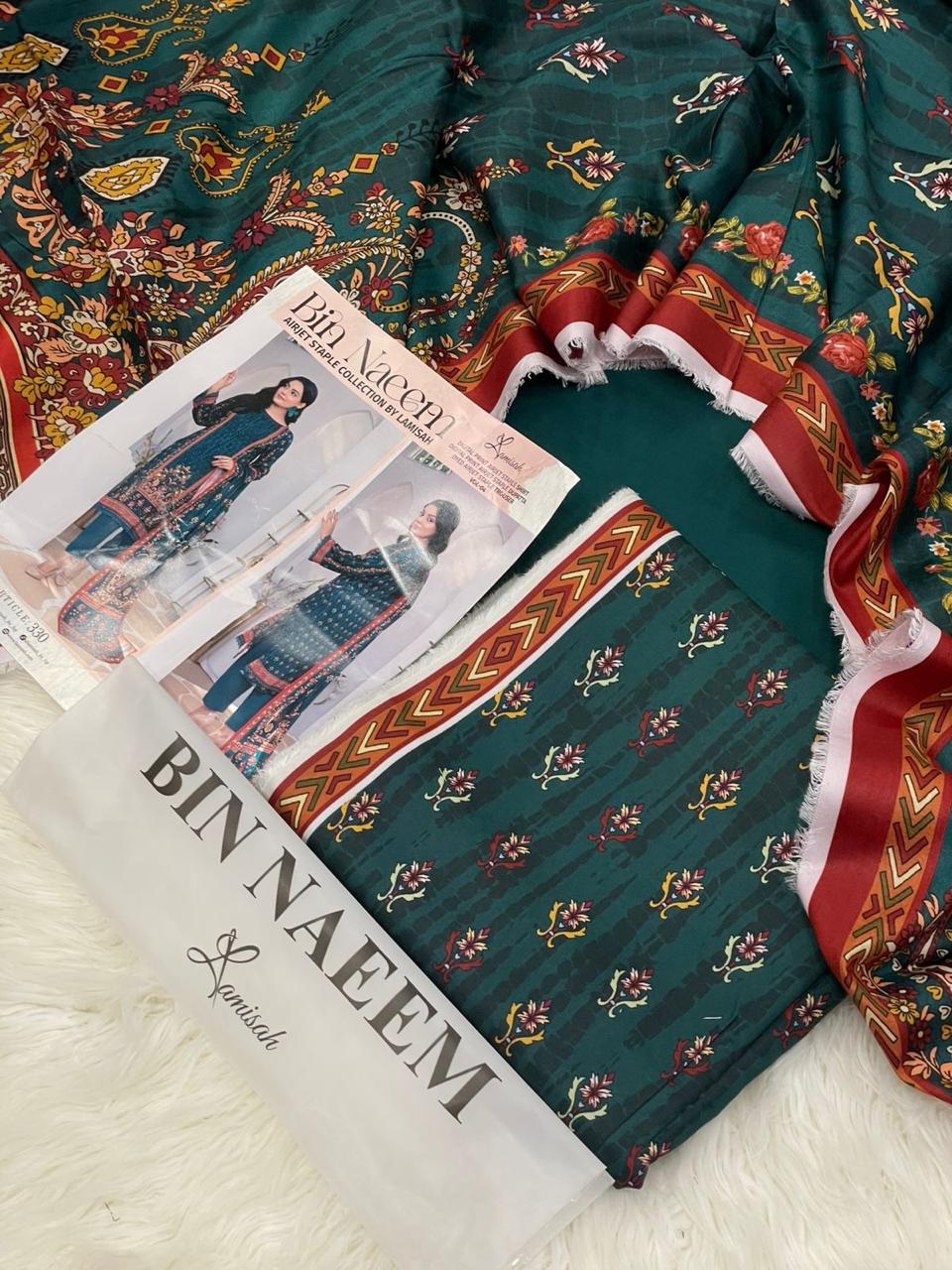 Bin Naeem 💯 Original 3-Piece Printed Linen Suit | Digital Printed Shirt, Dupatta & Trouser WA-15001