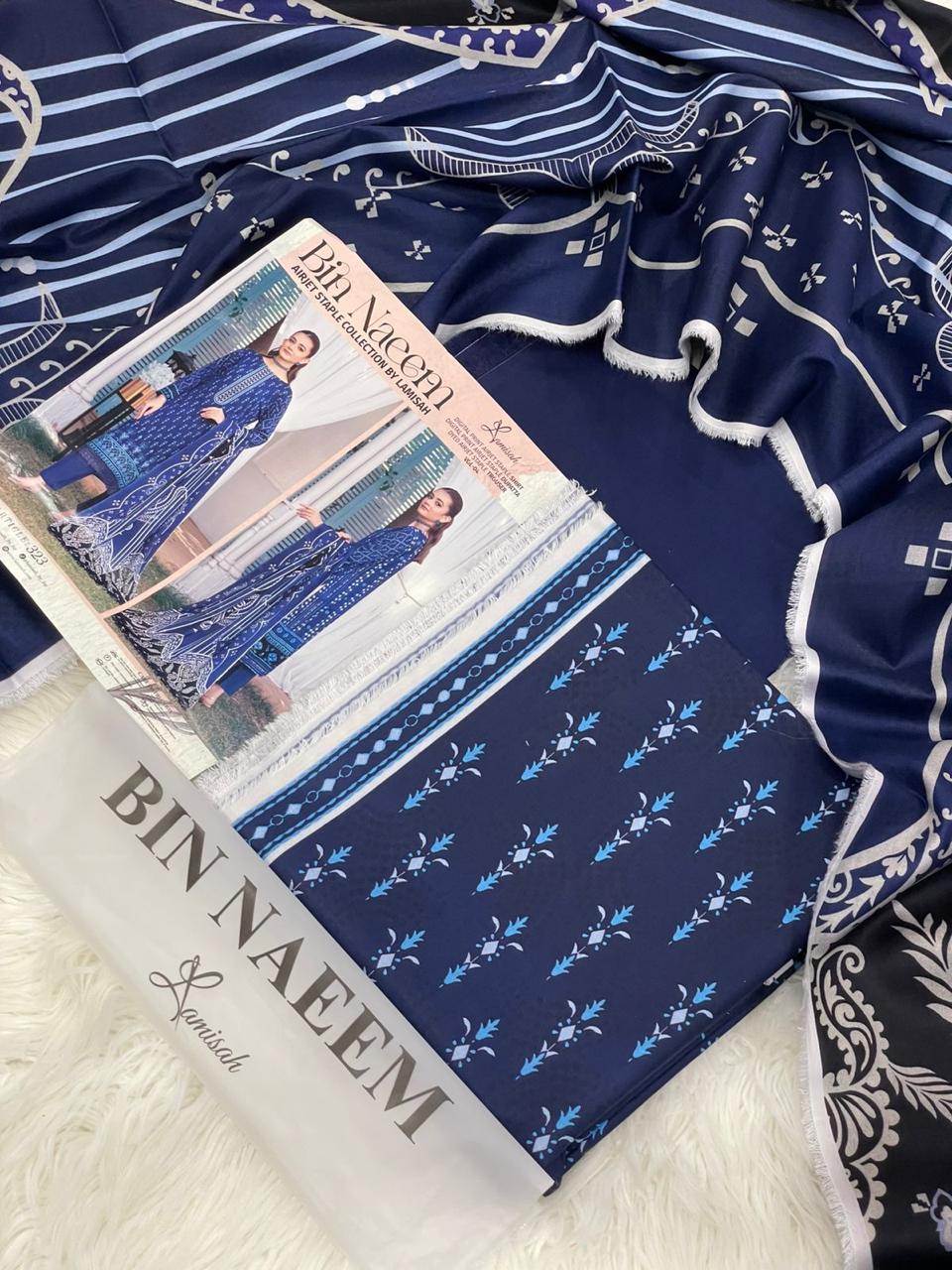 Bin Naeem 💯 Original 3-Piece Printed Linen Suit | Digital Printed Shirt, Dupatta & Trouser WA-15005