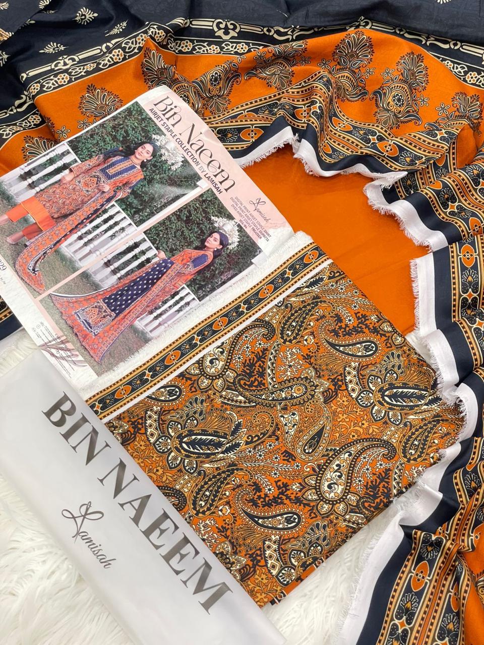 Bin Naeem 💯 Original 3-Piece Printed Linen Suit | Digital Printed Shirt, Dupatta & Trouser WA-15007