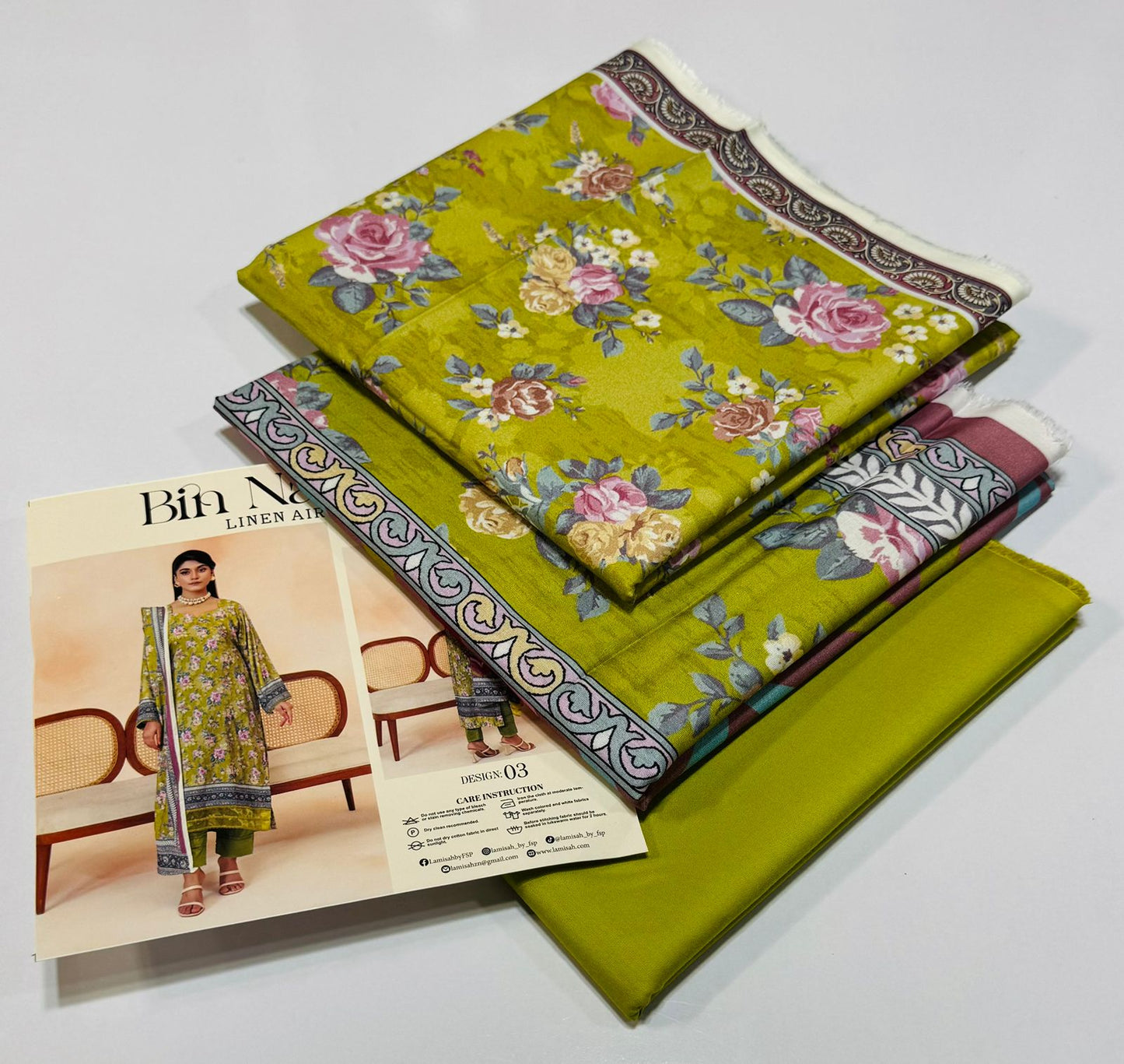 Bin Naeem 💯 Original 3-Piece Printed Linen Suit | Digital Printed Shirt, Dupatta & Trouser WA-0474