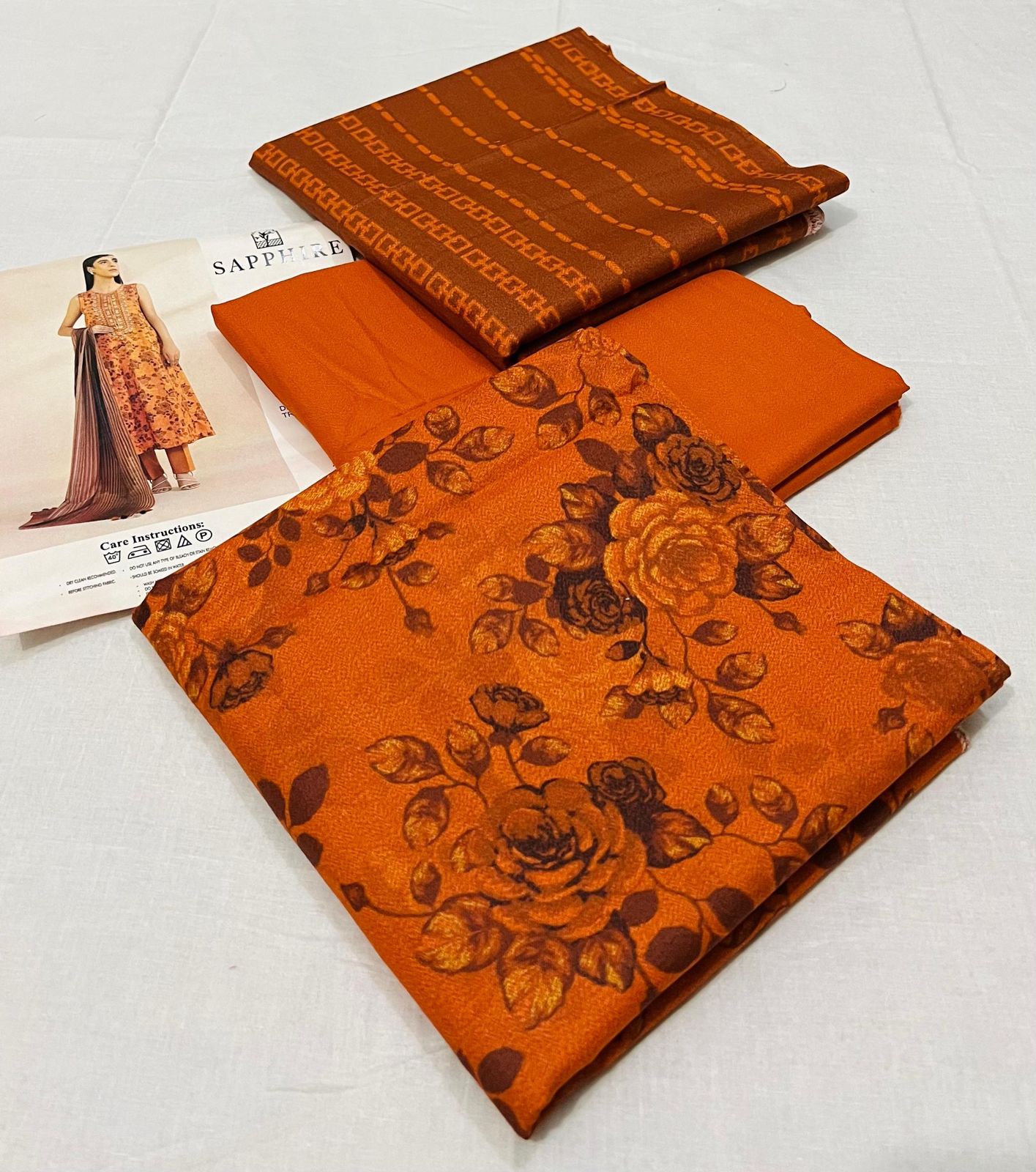 🩵 Sapphire 💯 Original 3-Piece Printed Dhanak Collection DK-0062