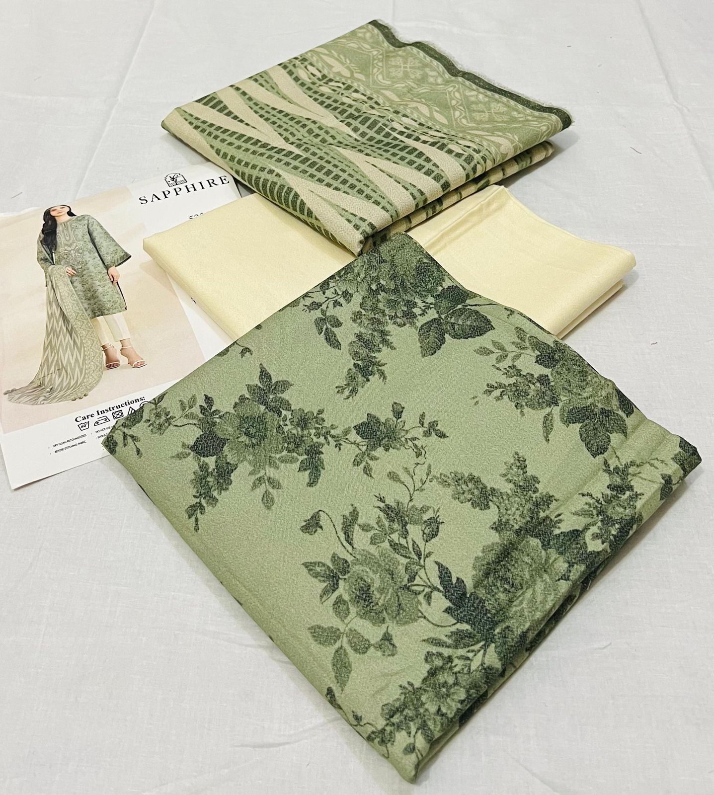 🩵 Sapphire 💯 Original 3-Piece Printed Dhanak Collection DK-0063