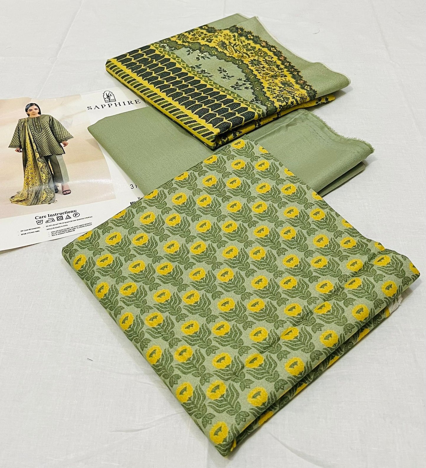 🩵 Sapphire 💯 Original 3-Piece Printed Dhanak Collection DK-0063