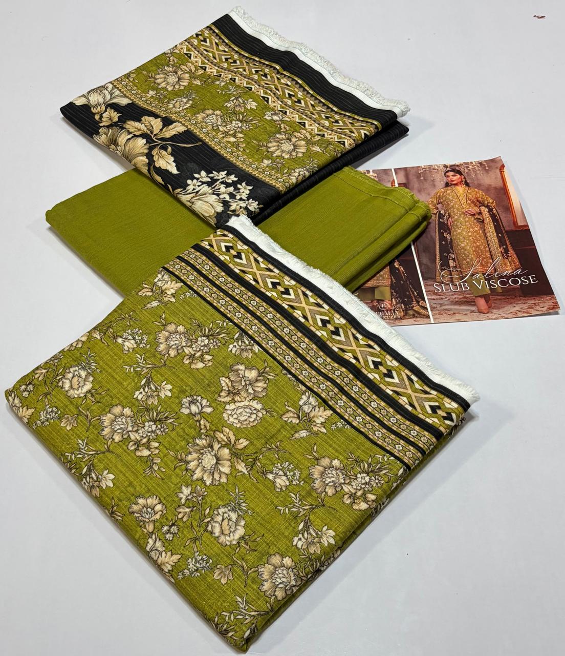 Regalia Original 3-Piece Printed Salina Slub Viscose Collection | Digital Printed Shirt, Dupatta & Dyed Trouser