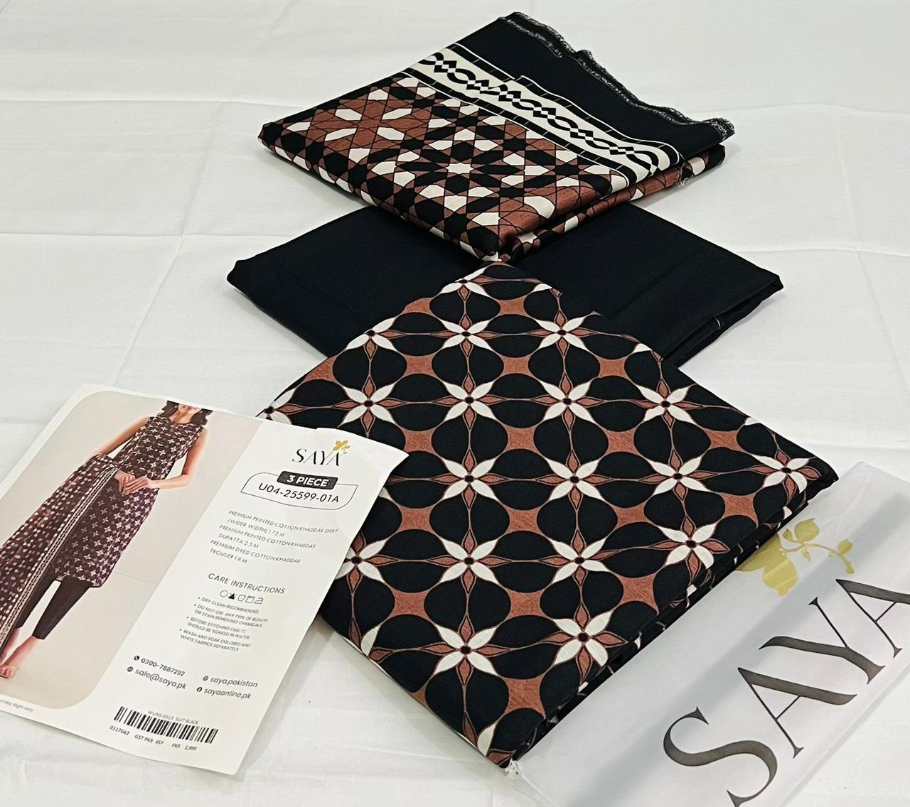 SAYA💯 Original Unstitched Printed Cotton Khaddar 3 Piece