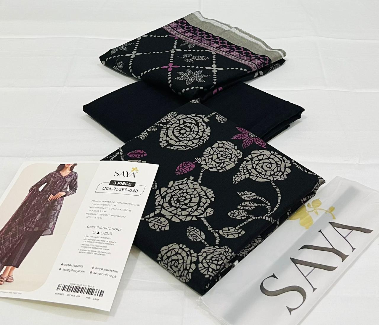 SAYA💯 Original Unstitched Printed Cotton Khaddar 3 Piece