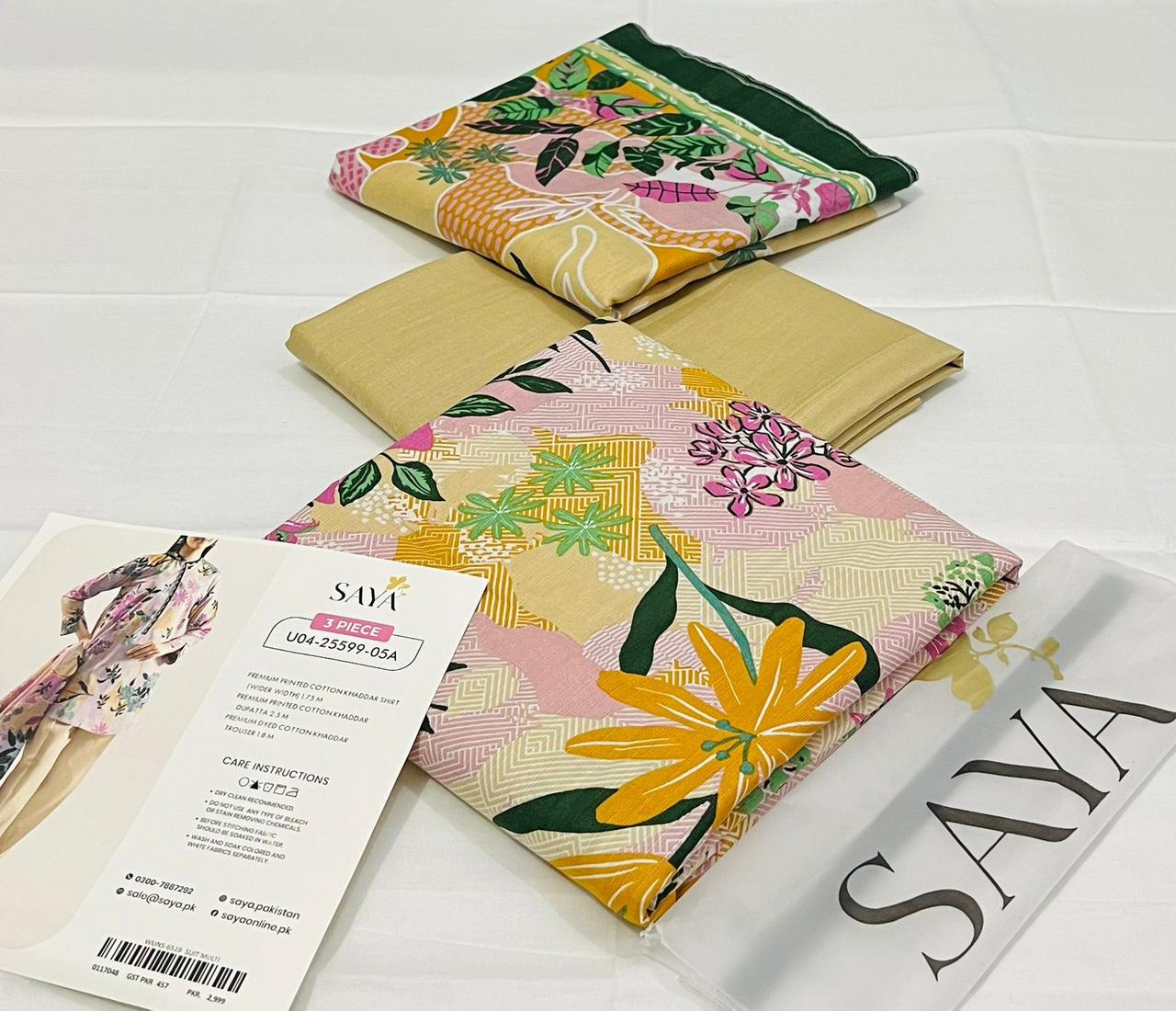 SAYA💯 Original Unstitched Printed Cotton Khaddar 3 Piece