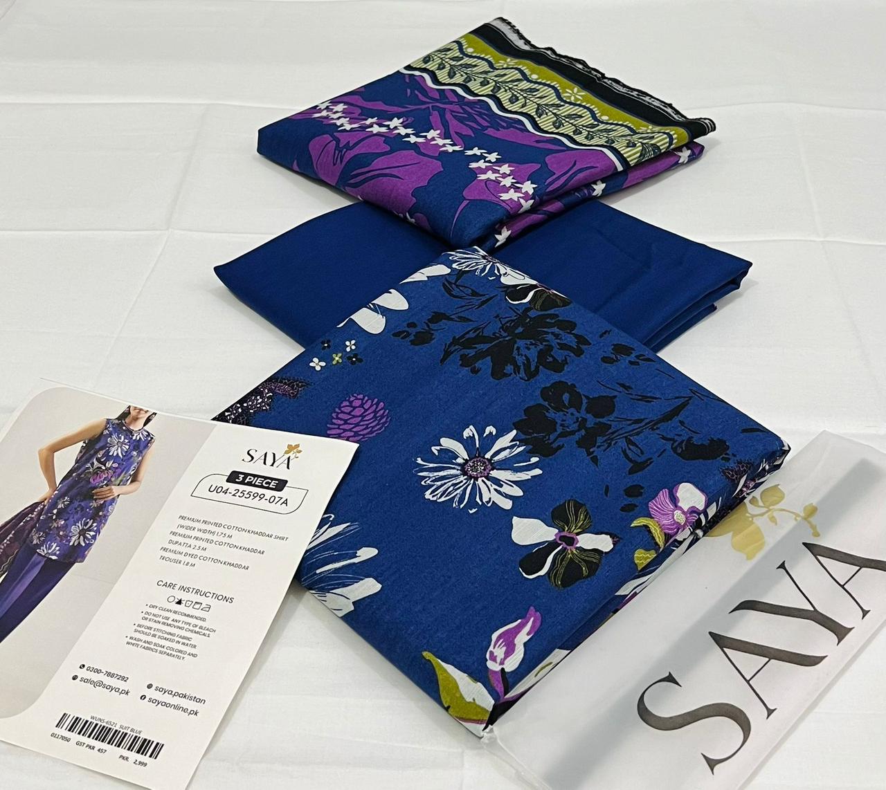 SAYA💯 Original Unstitched Printed Cotton Khaddar 3 Piece