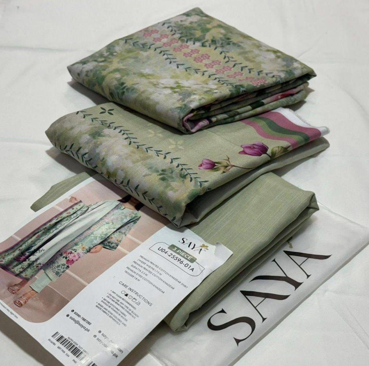 SAYA💯 Original Unstitched Printed Cotton Khaddar 3 Piece