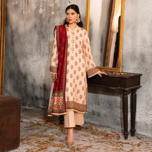 Regalia Original 3-Piece Printed Salina Slub Viscose Collection | Digital Printed Shirt, Dupatta & Dyed Trouser
