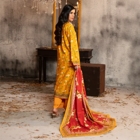 Regalia Original 3-Piece Printed Salina Slub Viscose Collection | Digital Printed Shirt, Dupatta & Dyed Trouser