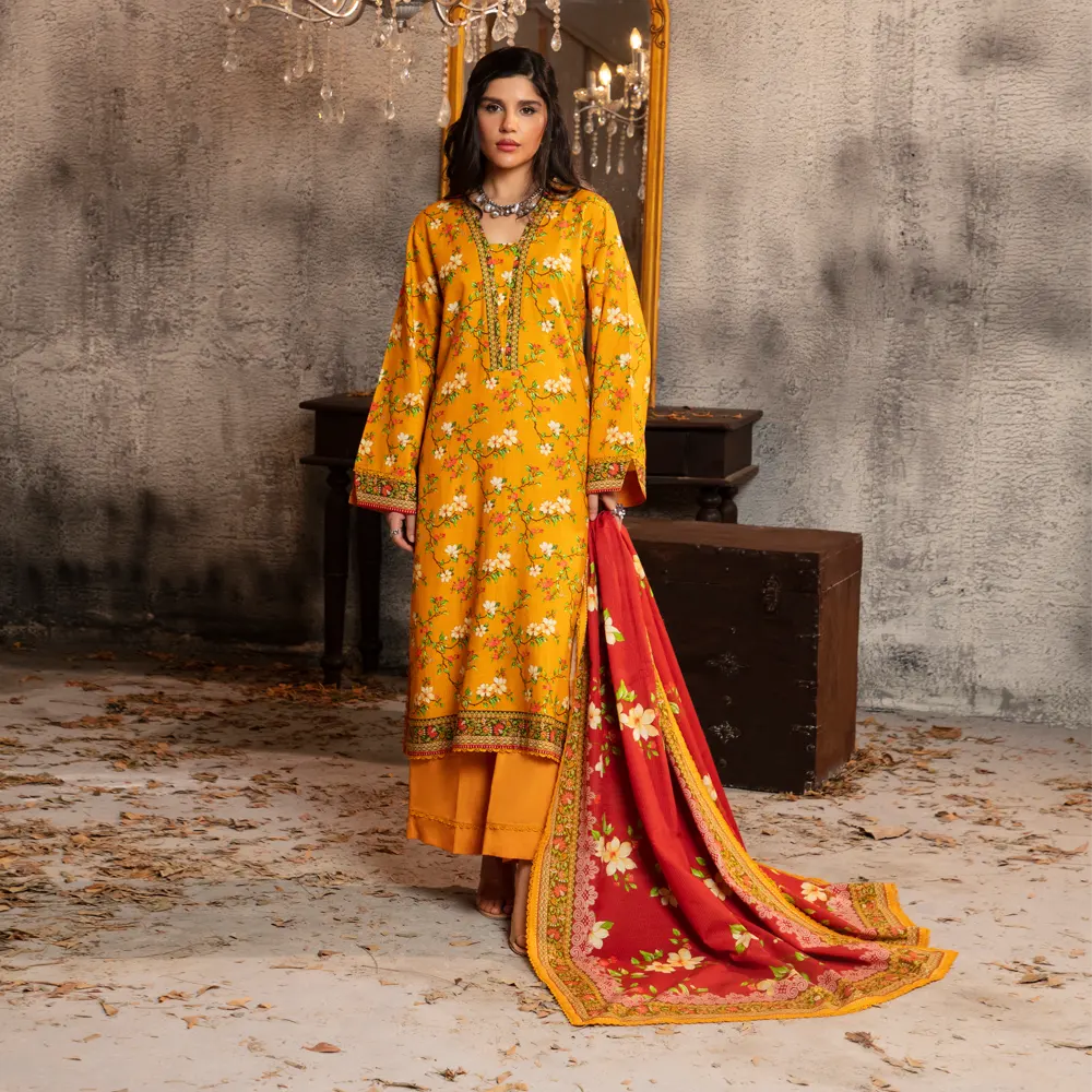 Regalia Original 3-Piece Printed Salina Slub Viscose Collection | Digital Printed Shirt, Dupatta & Dyed Trouser
