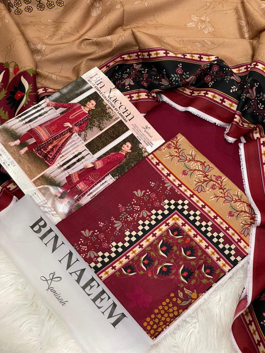 Bin Naeem 💯 Original 3-Piece Printed Linen Suit | Digital Printed Shirt, Dupatta & Trouser WA-15002