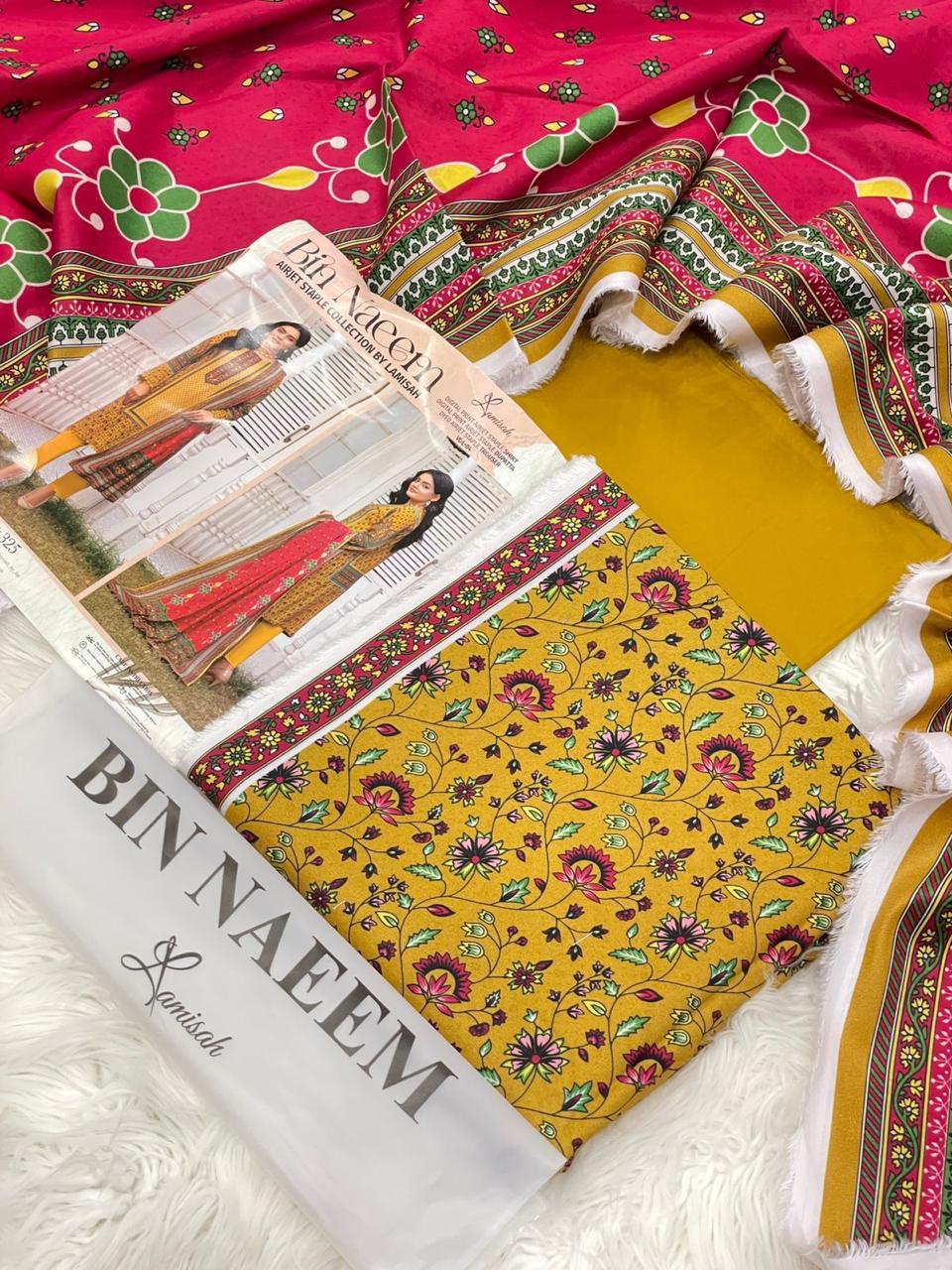 Bin Naeem 💯 Original 3-Piece Printed Linen Suit | Digital Printed Shirt, Dupatta & Trouser WA-15006