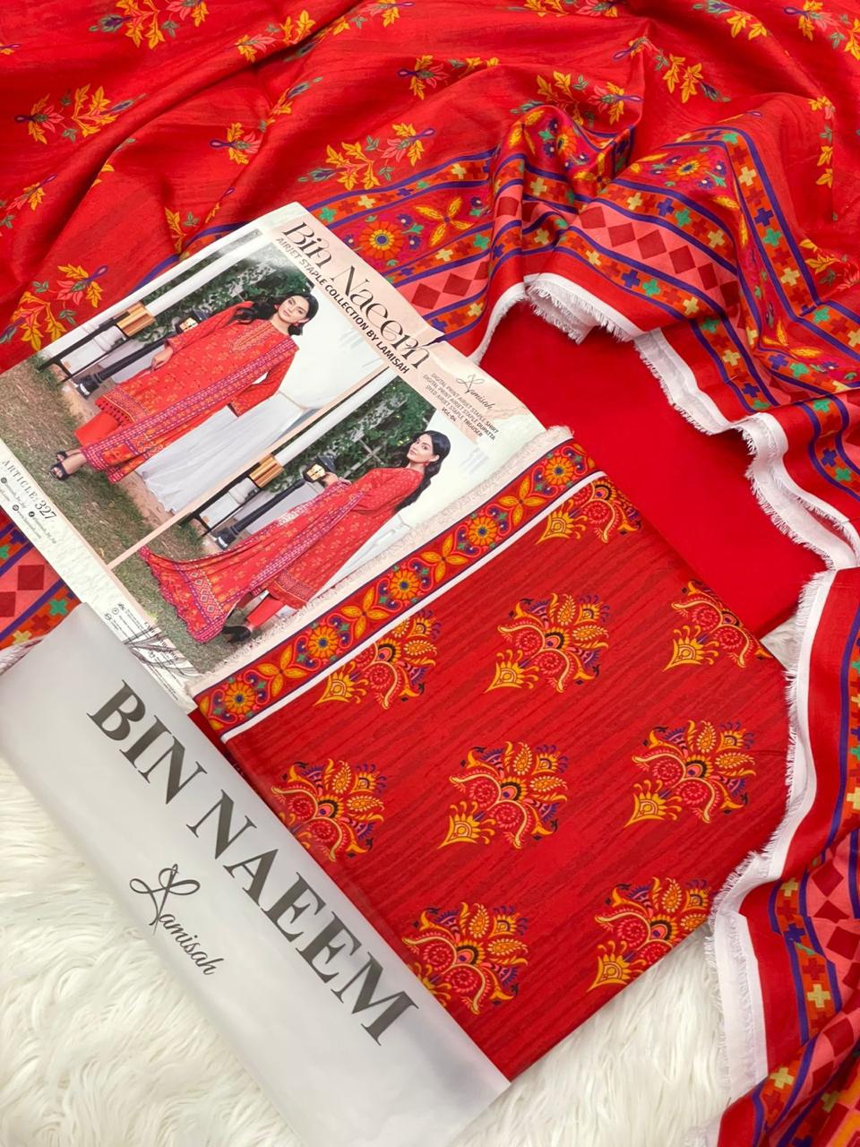 Bin Naeem 💯 Original 3-Piece Printed Linen Suit | Digital Printed Shirt, Dupatta & Trouser WA-15008