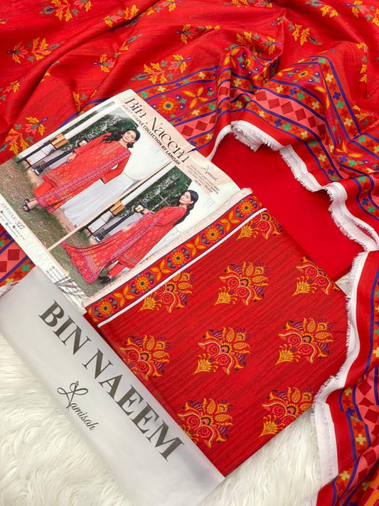 Bin Naeem 💯 Original 3-Piece Printed Linen Suit | Digital Printed Shirt, Dupatta & Trouser WA-15008