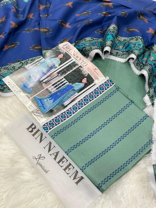 Bin Naeem 💯 Original 3-Piece Printed Linen Suit | Digital Printed Shirt, Dupatta & Trouser WA-15009