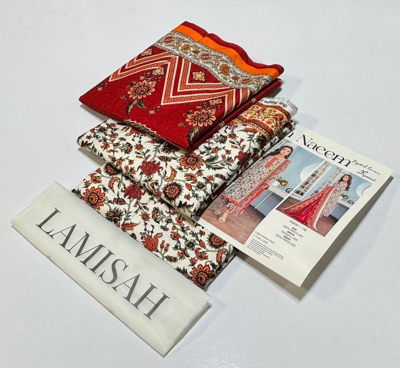 Bin Naeem 💯 Original 3-Piece Printed Linen Suit | Digital Printed Shirt, Dupatta & Trouser WA-15011