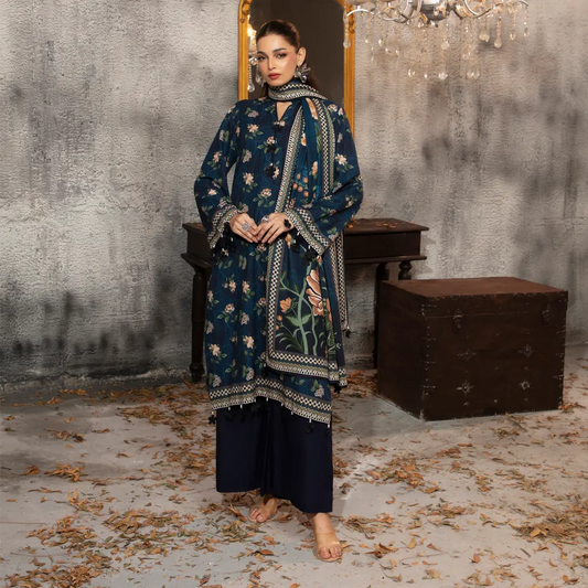 Regalia Original 3-Piece Printed Salina Slub Viscose Collection | Digital Printed Shirt, Dupatta & Dyed Trouser
