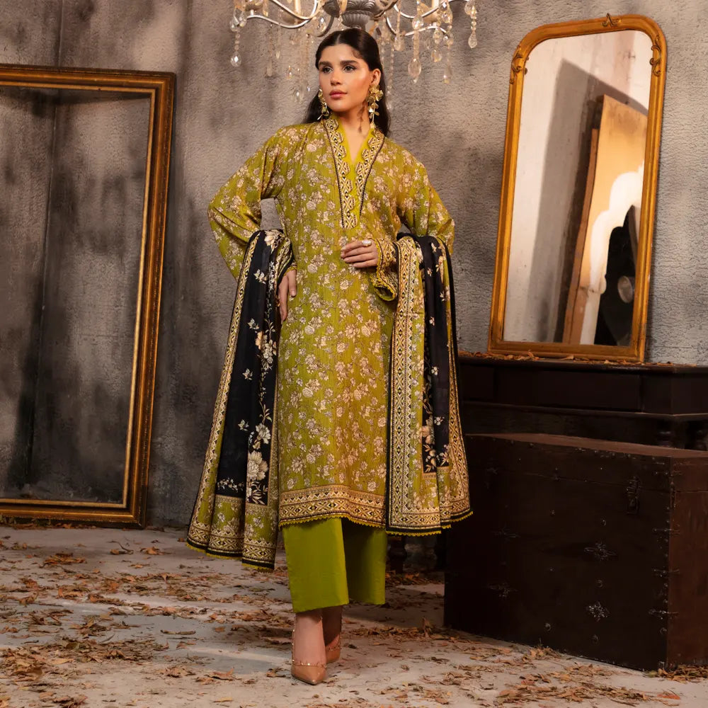 Regalia Original 3-Piece Printed Salina Slub Viscose Collection | Digital Printed Shirt, Dupatta & Dyed Trouser