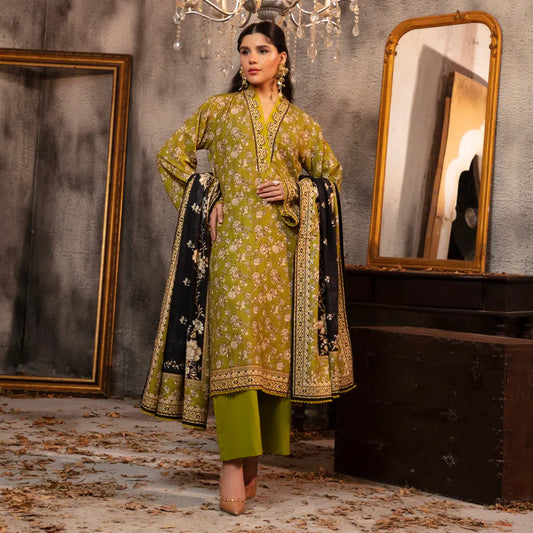 Regalia Original 3-Piece Printed Salina Slub Viscose Collection | Digital Printed Shirt, Dupatta & Dyed Trouser