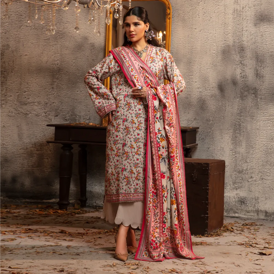 Regalia Original 3-Piece Printed Salina Slub Viscose Collection | Digital Printed Shirt, Dupatta & Dyed Trouser