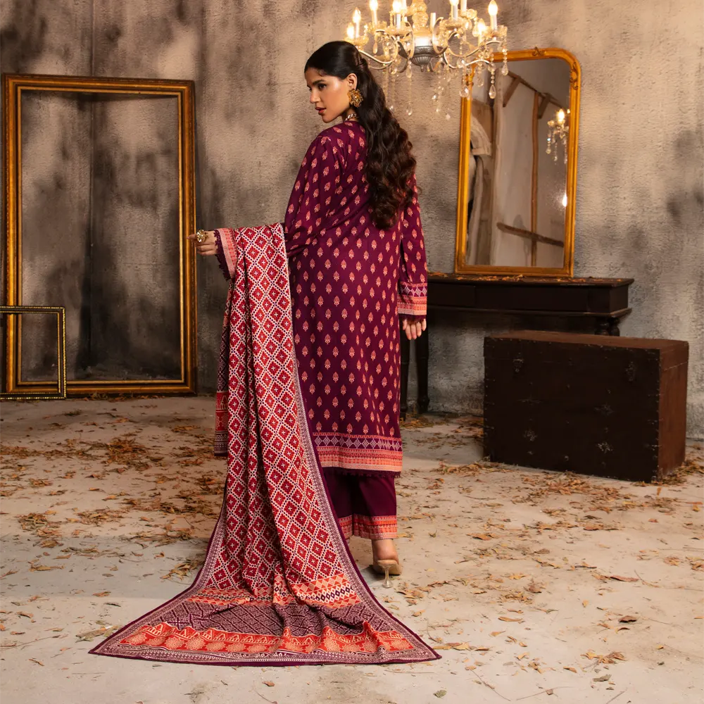 Regalia Original 3-Piece Printed Salina Slub Viscose Collection | Digital Printed Shirt, Dupatta & Dyed Trouser