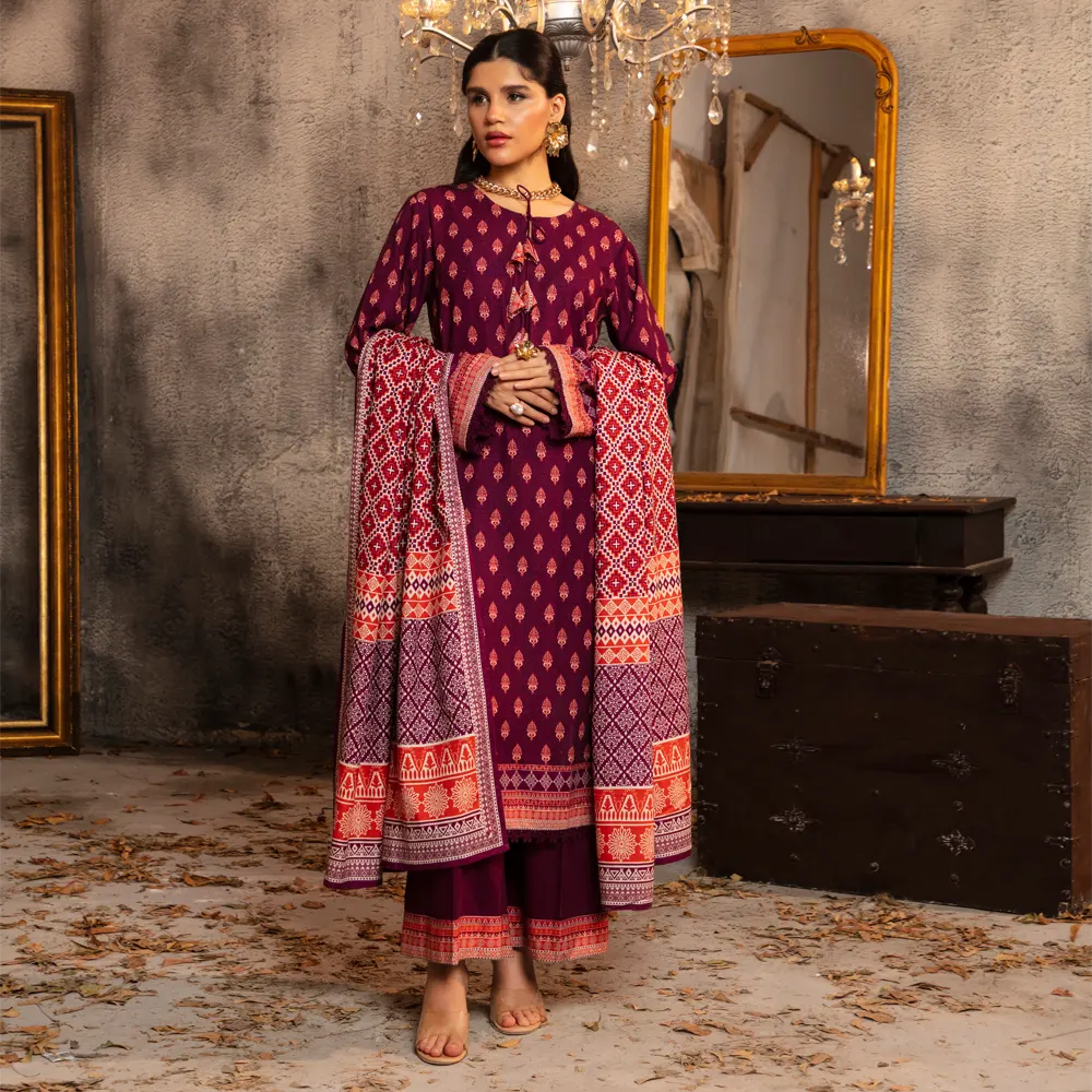 Regalia Original 3-Piece Printed Salina Slub Viscose Collection | Digital Printed Shirt, Dupatta & Dyed Trouser