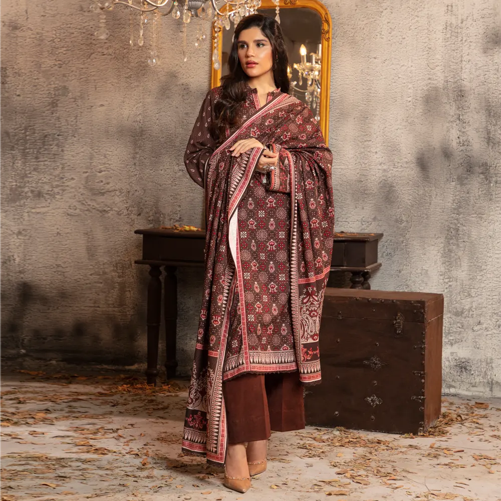 Regalia Original 3-Piece Printed Salina Slub Viscose Collection | Digital Printed Shirt, Dupatta & Dyed Trouser