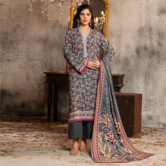 Regalia Original 3-Piece Printed Salina Slub Viscose Collection | Digital Printed Shirt, Dupatta & Dyed Trouser