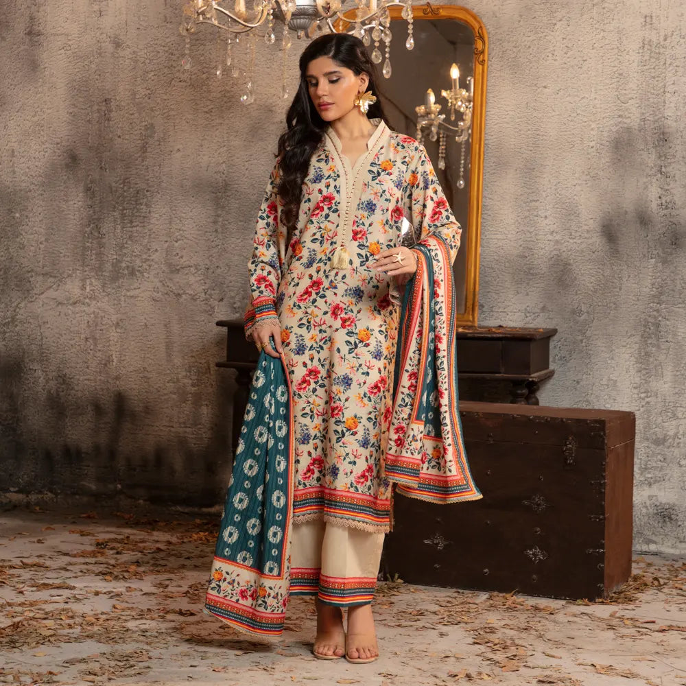 Regalia Original 3-Piece Printed Salina Slub Viscose Collection | Digital Printed Shirt, Dupatta & Dyed Trouser