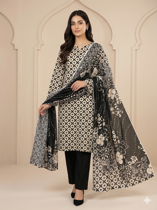 Al-karam 💯 Original 3 piece Bana Dora Printed Lawn Collection-03 (Unstitched)