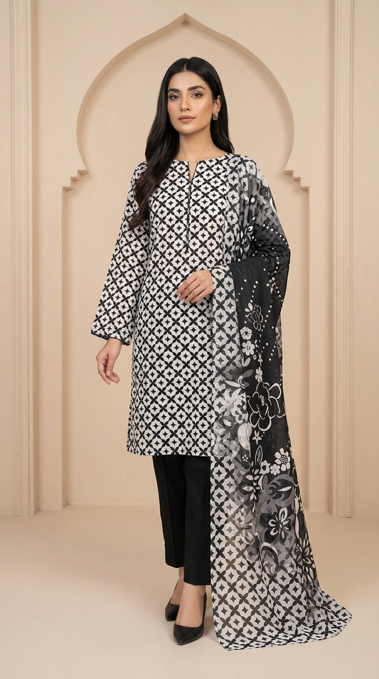 Al-karam 💯 Original 3 piece Bana Dora Printed Lawn Collection-03 (Unstitched)