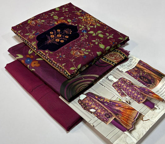 ELAAF 💯 Original 3-Piece Printed Dhanak Collection | Digital Embroidered Shirt, Printed Dupatta & Dyed Trouser | Winter Wear 2025