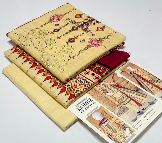 3 piece Embroidery khaddar Collection - DK12