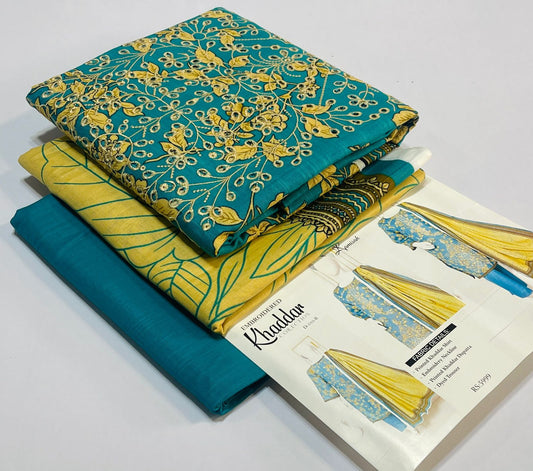 3 piece Embroidery khaddar Collection - DK13