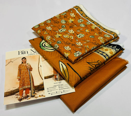 Bin Naeem 💯 Original 3-Piece Printed Linen Suit | Digital Printed Shirt, Dupatta & Trouser WA-0470