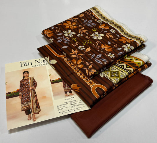 Bin Naeem 💯 Original 3-Piece Printed Linen Suit | Digital Printed Shirt, Dupatta & Trouser WA-0475