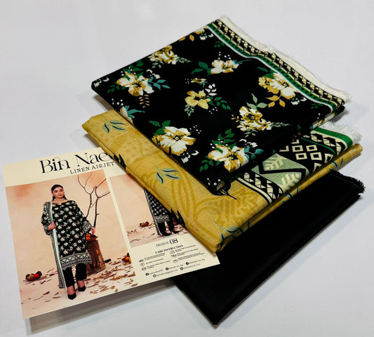 Bin Naeem 💯 Original 3-Piece Printed Linen Suit | Digital Printed Shirt, Dupatta & Trouser WA-0476
