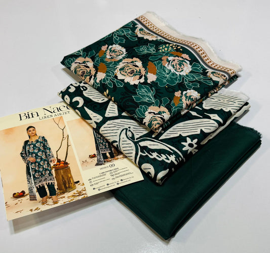 Bin Naeem 💯 Original 3-Piece Printed Linen Suit | Digital Printed Shirt, Dupatta & Trouser WA-0477