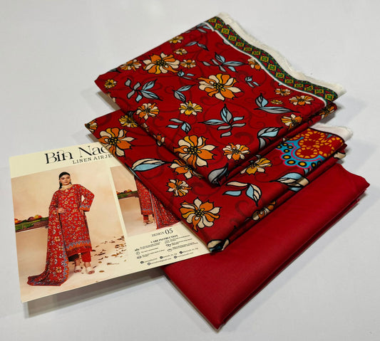 Bin Naeem 💯 Original 3-Piece Printed Linen Suit | Digital Printed Shirt, Dupatta & Trouser WA-0478