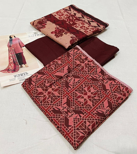 🩵 Sapphire 💯 Original 3-Piece Printed Dhanak Collection DK-0059