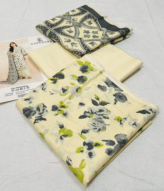 🩵 Sapphire 💯 Original 3-Piece Printed Dhanak Collection DK-0061