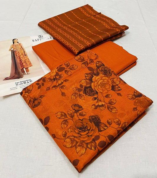 🩵 Sapphire 💯 Original 3-Piece Printed Dhanak Collection DK-0062