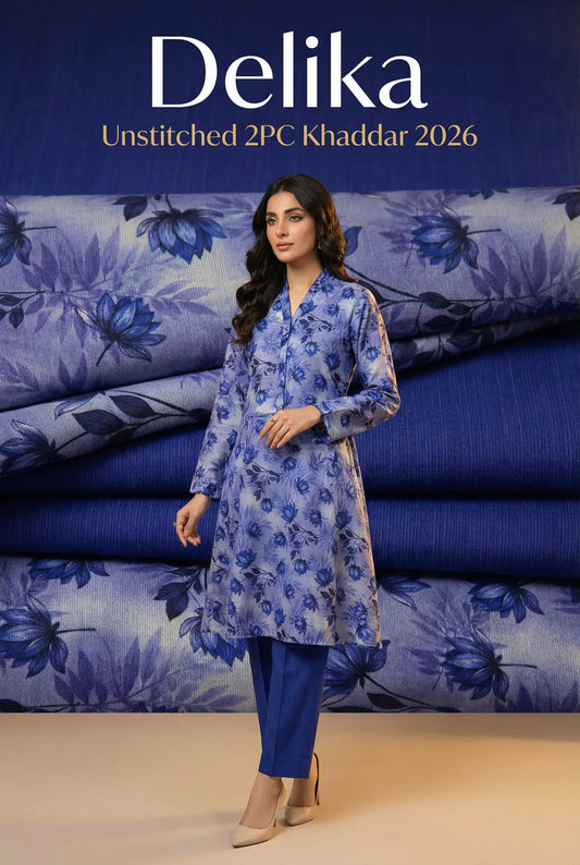 Delika's 💯 Original 2-Piece Khaddar| Digital Printed Shirt & Plain Trouser