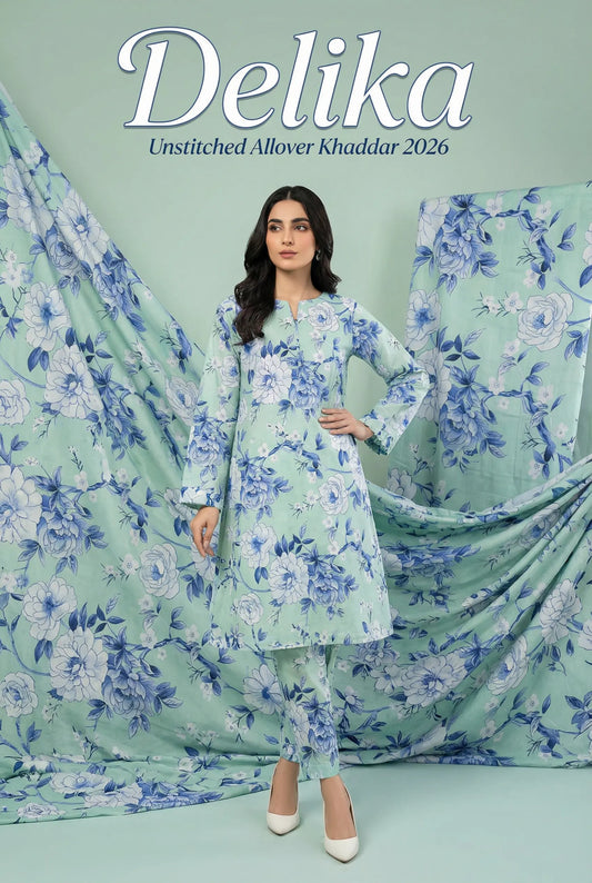 Delika's 💯 Original Allover Khaddar| Digital Printed Shirt &  Trouser