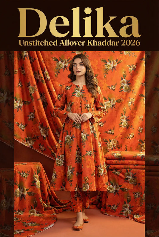 Delika's 💯 Original Allover Khaddar| Digital Printed Shirt &  Trouser