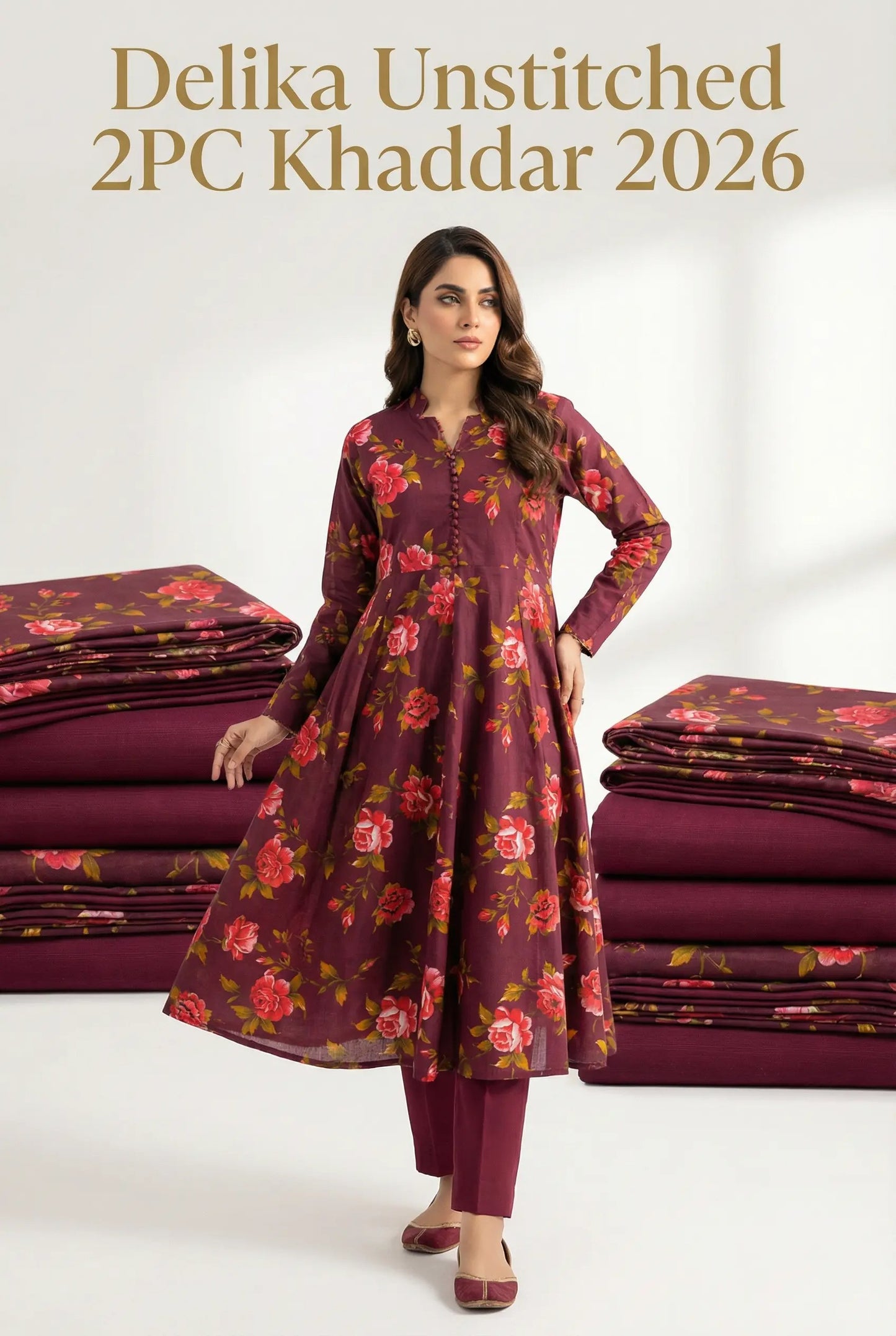 Delika's 💯 Original 2-Piece Khaddar| Digital Printed Shirt & Plain Trouser