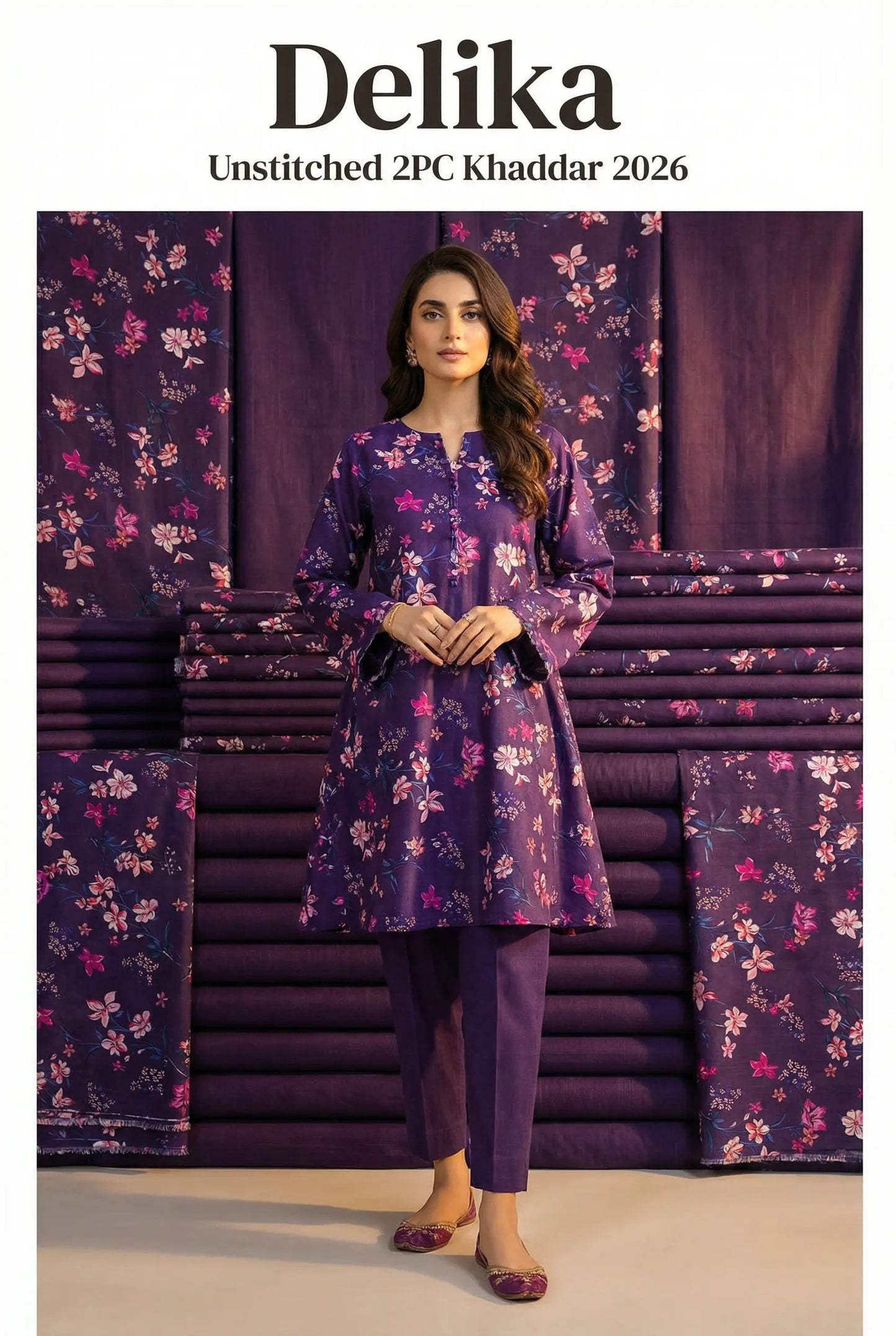 Delika's 💯 Original 2-Piece Khaddar| Digital Printed Shirt & Plain Trouser