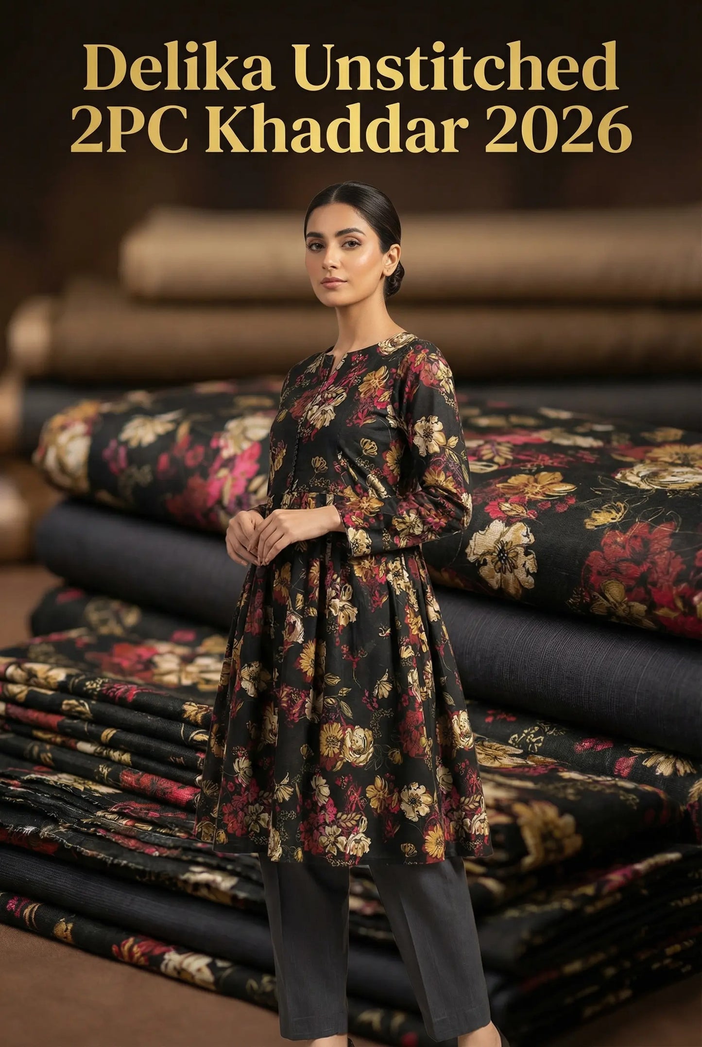 Delika's 💯 Original 2-Piece Khaddar| Digital Printed Shirt & Plain Trouser